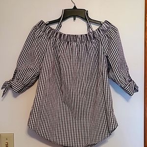 NWT IZ Byer black & white plaid off the shoulder blouse Sz M